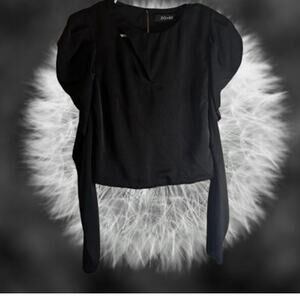 Do and Be small long sleeve black polyester blend stretch woman's blouse.